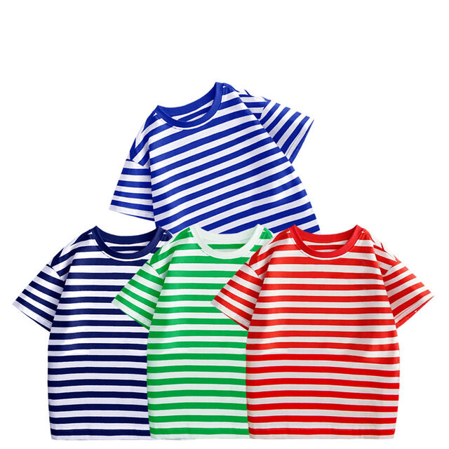 Camisetas de Verano para Niños con Cuello Redondo, Ropa Infantil de Manga Corta a Rayas, Jerséis para Niños