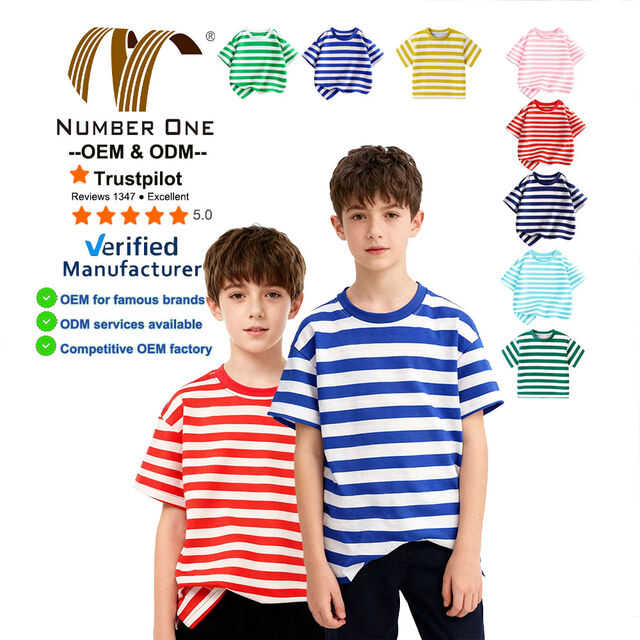 Camisetas de Verano para Niños con Cuello Redondo, Ropa Infantil de Manga Corta a Rayas, Jerséis para Niños
