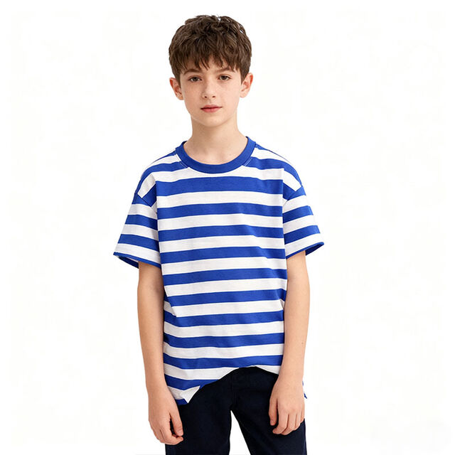 Camisetas de Verano para Niños con Cuello Redondo, Ropa Infantil de Manga Corta a Rayas, Jerséis para Niños