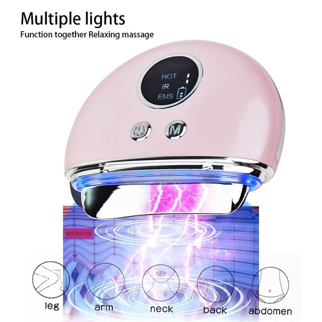 Instrumento de beleza eletrônico EMS de microcorrente com vibração e aquecimento de luz colorida para pescoço, massageador elétrico doméstico tipo Amazon para a América Latina