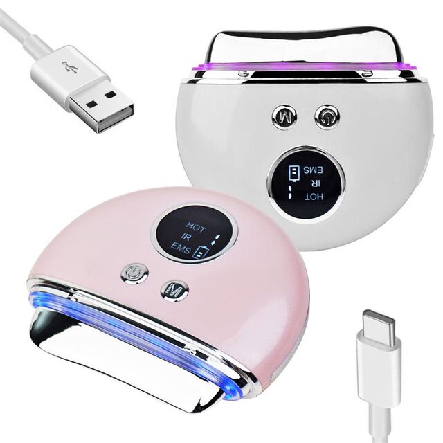 Instrumento de beleza eletrônico EMS de microcorrente com vibração e aquecimento de luz colorida para pescoço, massageador elétrico doméstico tipo Amazon para a América Latina