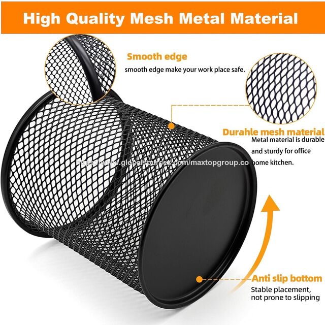Porte-Stylos en Maille d'Aluminium Robuste de Qualité Militaire Premium Noir - Organisateur de Bureau 4 Pièces pour Bureau et Maison, Espace de Travail Ordonné