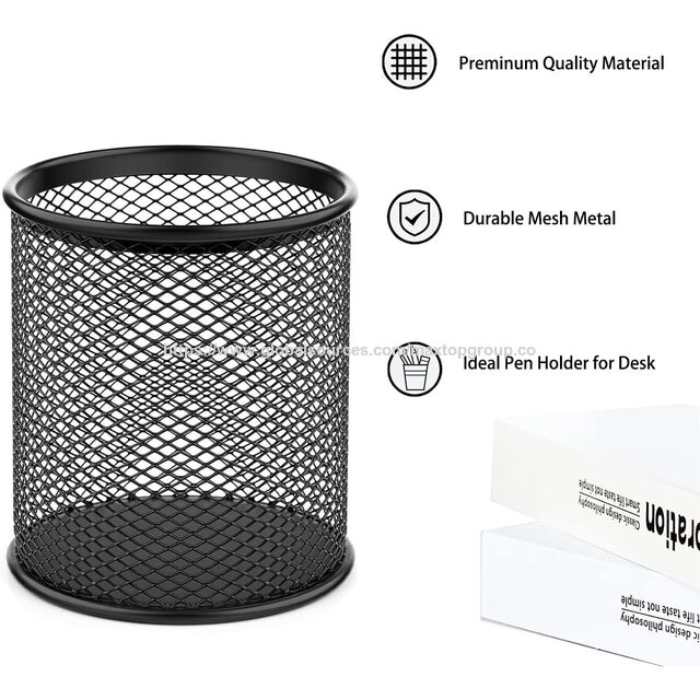 Porte-Stylos en Maille d'Aluminium Robuste de Qualité Militaire Premium Noir - Organisateur de Bureau 4 Pièces pour Bureau et Maison, Espace de Travail Ordonné