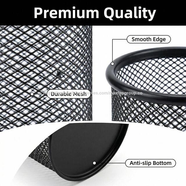 Porte-Stylos en Maille d'Aluminium Robuste de Qualité Militaire Premium Noir - Organisateur de Bureau 4 Pièces pour Bureau et Maison, Espace de Travail Ordonné