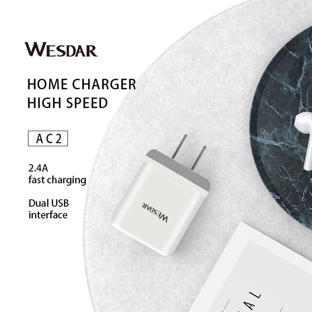 Pengisi Daya USB Multi-Port untuk Rumah/Meja, 2 USB, Pengisi Daya Ponsel Steker EU 15,5W