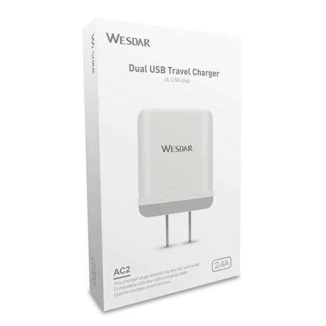 Pengisi Daya USB Multi-Port untuk Rumah/Meja, 2 USB, Pengisi Daya Ponsel Steker EU 15,5W