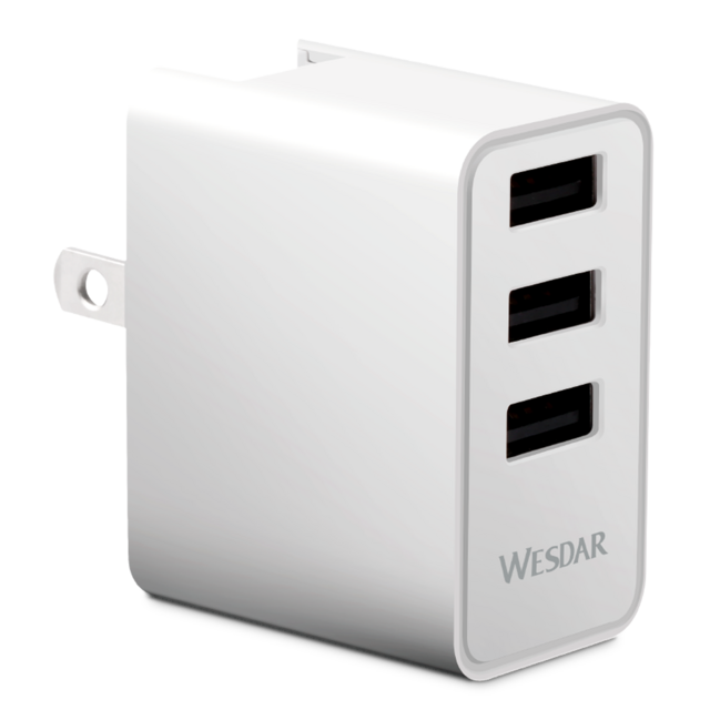 شاحن سفر Wesdar 5V 2.4A ABS بثلاثة منافذ USB للهاتف المحمول