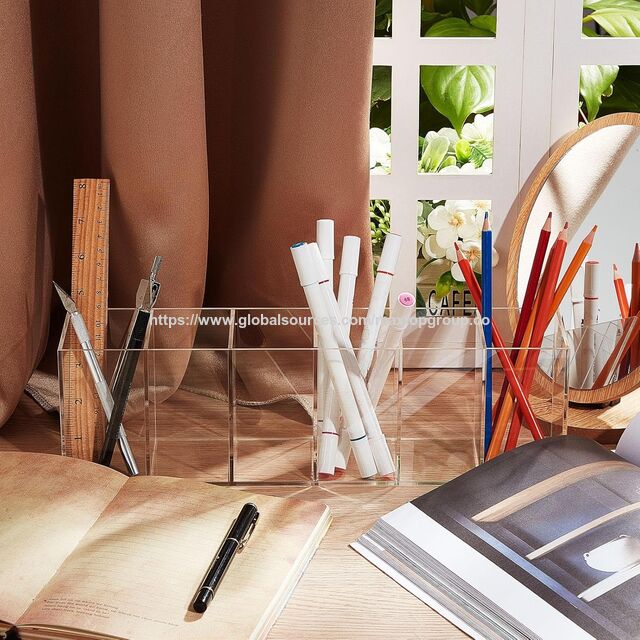 Organizador de Mesa Acrílico Transparente com 6 Compartimentos de Grande Capacidade para Canetas - Multifuncional para Casa, Escritório, Cômoda - Presente Prático
