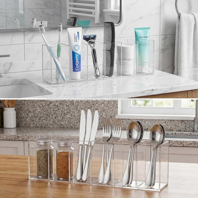 Organizador de Mesa Acrílico Transparente com 6 Compartimentos de Grande Capacidade para Canetas - Multifuncional para Casa, Escritório, Cômoda - Presente Prático