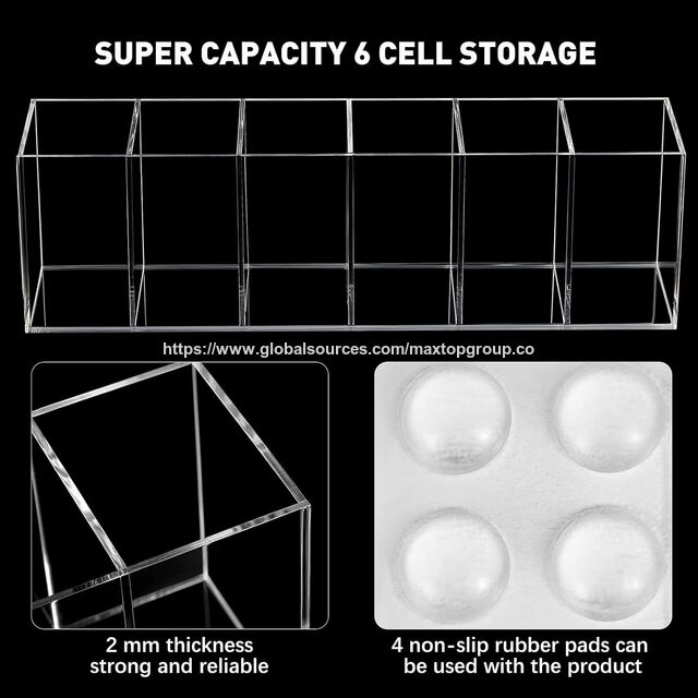 Organizador de Mesa Acrílico Transparente com 6 Compartimentos de Grande Capacidade para Canetas - Multifuncional para Casa, Escritório, Cômoda - Presente Prático