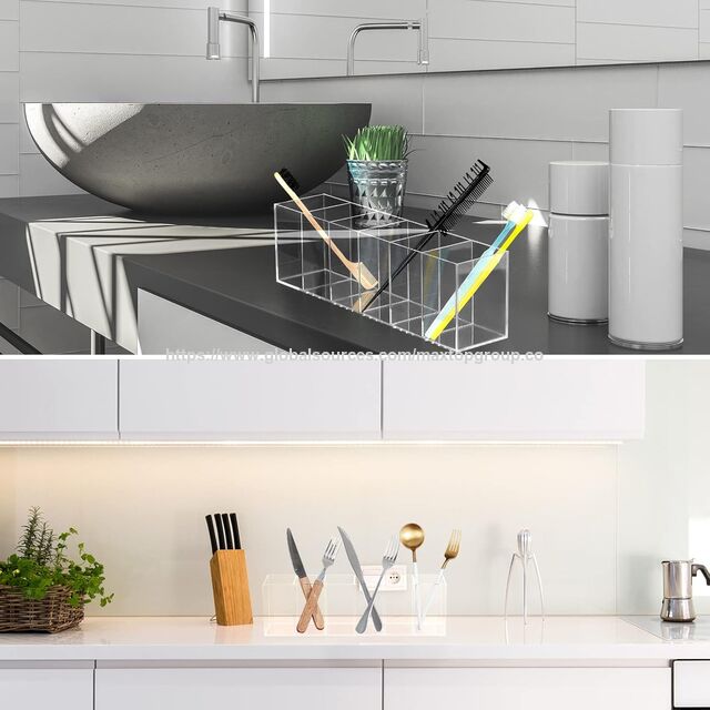 Organizador de Mesa Acrílico Transparente com 6 Compartimentos de Grande Capacidade para Canetas - Multifuncional para Casa, Escritório, Cômoda - Presente Prático