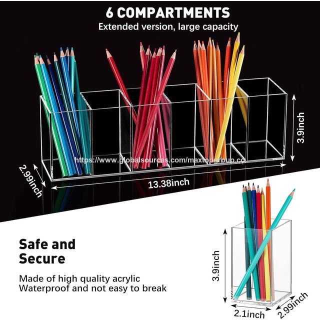 Organizador de Mesa Acrílico Transparente com 6 Compartimentos de Grande Capacidade para Canetas - Multifuncional para Casa, Escritório, Cômoda - Presente Prático