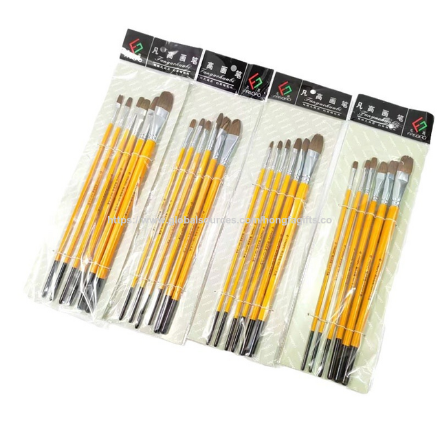 Vente en gros de jeux de pinceaux de peinture acrylique à manche en bois pour artistes - Ensemble de pinceaux de peinture à l'huile et à l'aquarelle de marque, respectueux de l'environnement