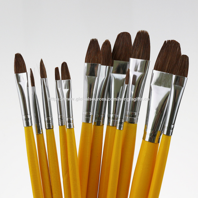 Vente en gros de jeux de pinceaux de peinture acrylique à manche en bois pour artistes - Ensemble de pinceaux de peinture à l'huile et à l'aquarelle de marque, respectueux de l'environnement