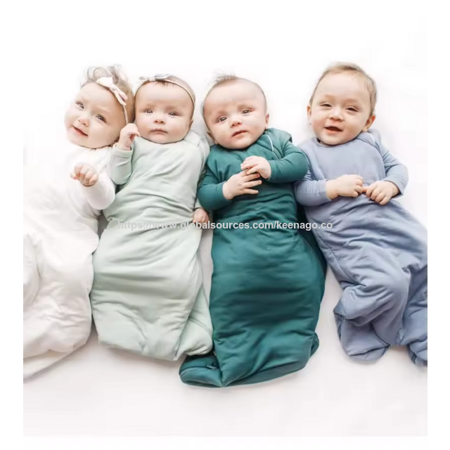 MOQ 30 Pcs Custom Newborn Baby Bamboo Clothes Gray and Yellow Cute Pattern Sleeping Baby Sleep Sack