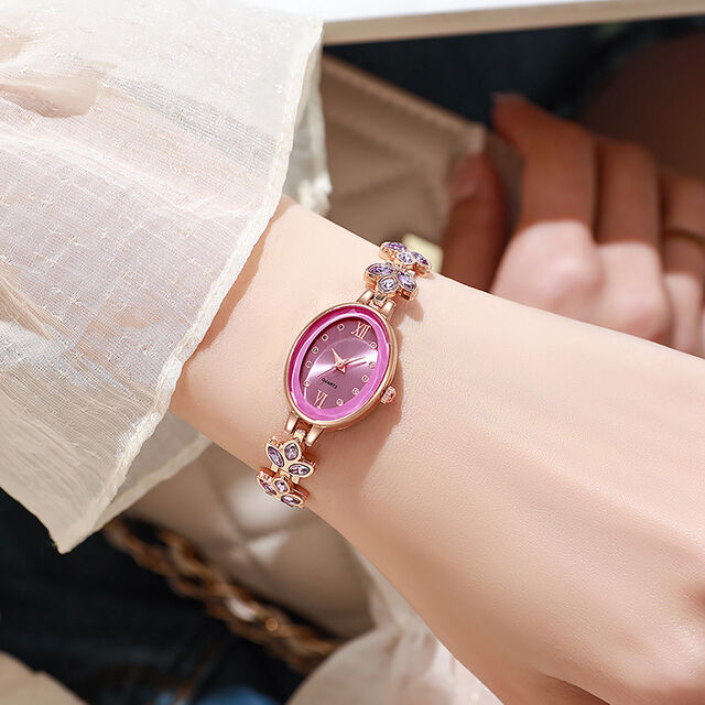 Reloj de diamantes para mujer, esfera redonda pequeña, temperamento a la moda, incrustaciones de diamantes de colores, reloj de pulsera