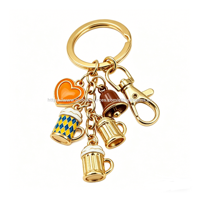 Llavero de Jarra de Cerveza de Aleación de Zinc con Impresión UV Personalizada, Chapado en Oro con Colgante Múltiple, Anillo de Llave Elegante como Souvenir de Oktoberfest de Múnich