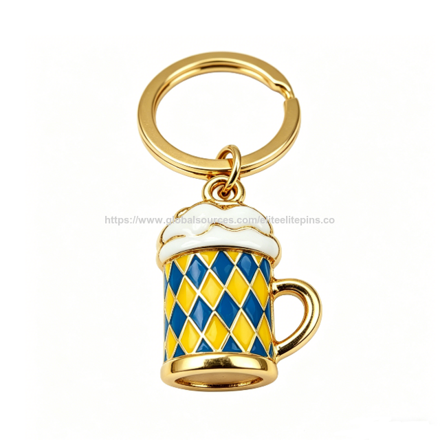 Llavero de Jarra de Cerveza de Aleación de Zinc con Impresión UV Personalizada, Chapado en Oro con Colgante Múltiple, Anillo de Llave Elegante como Souvenir de Oktoberfest de Múnich