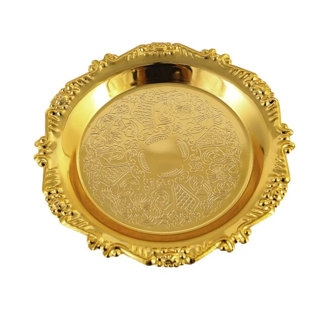 Bandeja Dorada Metálica de Hierro Repujado, Plato Decorativo para Frutas, Snacks y Pasteles, Bandeja para Joyería