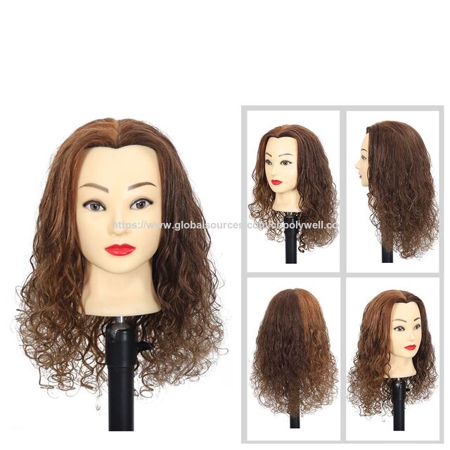 Cabezas de Maniquí para Peluquería con Cabello Real para Entrenamiento y Cabezas Falsas Moldeables para Peinar y Rizar