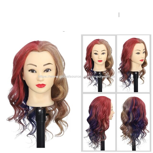 Cabezas de Maniquí para Peluquería con Cabello Real para Entrenamiento y Cabezas Falsas Moldeables para Peinar y Rizar