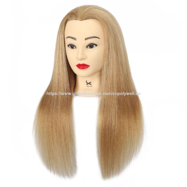 Cabezas de Maniquí para Peluquería con Cabello Real para Entrenamiento y Cabezas Falsas Moldeables para Peinar y Rizar