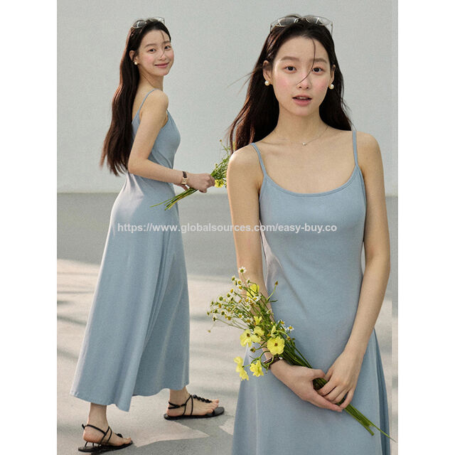 Robe d'été moulante, couleur unie, mi-longue, tricot ajusté à la taille