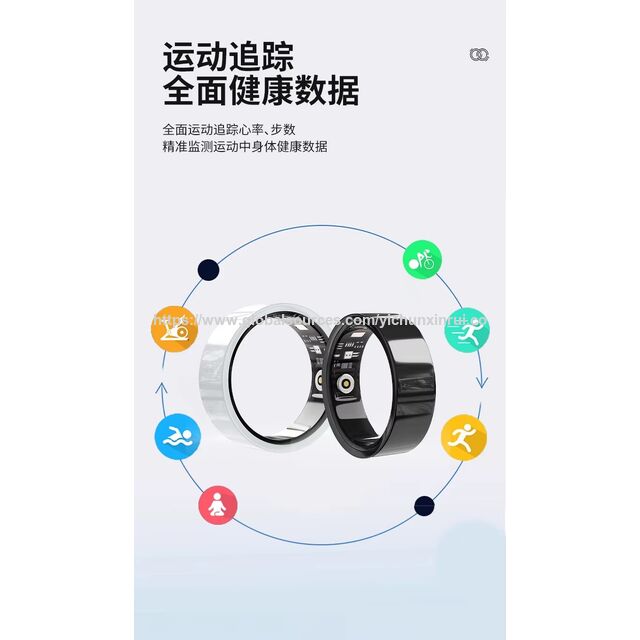 Bague Intelligente de Santé avec Oxygène Sanguin, Fréquence Cardiaque, Suivi du Sommeil, Matériau Céramique, Chargement Magnétique, Étanche 5ATM+IP68