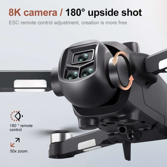 طائرة بدون طيار قابلة للطي بدون فرشاة 8K UHD للتصوير الجوي كاميرا مزدوجة جيروسكوب 6 محاور إرسال 200 متر عمر بطارية طويل تحكم عن بعد