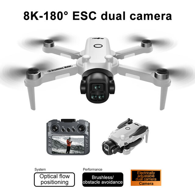 طائرة بدون طيار قابلة للطي بدون فرشاة 8K UHD للتصوير الجوي كاميرا مزدوجة جيروسكوب 6 محاور إرسال 200 متر عمر بطارية طويل تحكم عن بعد