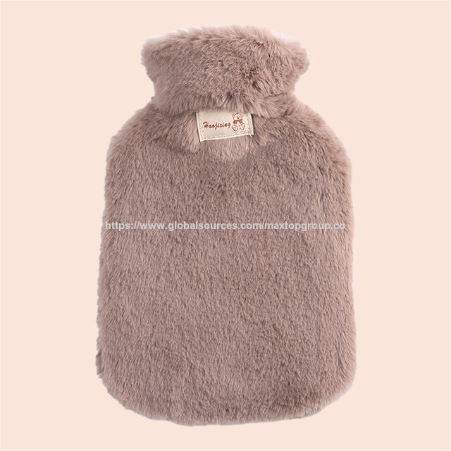 Bolsa de Agua Caliente de 1L/2L con Funda de Felpa, Cubierta para Bolsa de Agua Caliente, Bolsa de Agua Caliente Reutilizable de Goma Pvc para Llenar con Agua