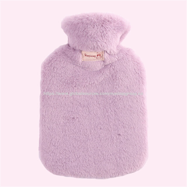 Bolsa de Agua Caliente de 1L/2L con Funda de Felpa, Cubierta para Bolsa de Agua Caliente, Bolsa de Agua Caliente Reutilizable de Goma Pvc para Llenar con Agua