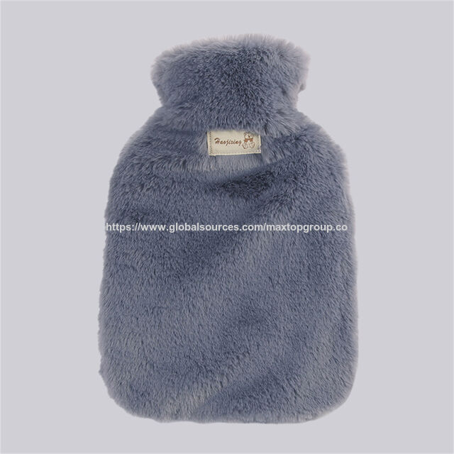 Bolsa de Agua Caliente de 1L/2L con Funda de Felpa, Cubierta para Bolsa de Agua Caliente, Bolsa de Agua Caliente Reutilizable de Goma Pvc para Llenar con Agua