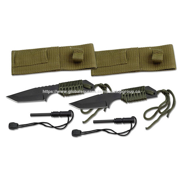 Militärisches Überlebensmesser mit Feuerstarter. Klinge aus 3CR13 Edelstahl mit Nylon-Trageband.