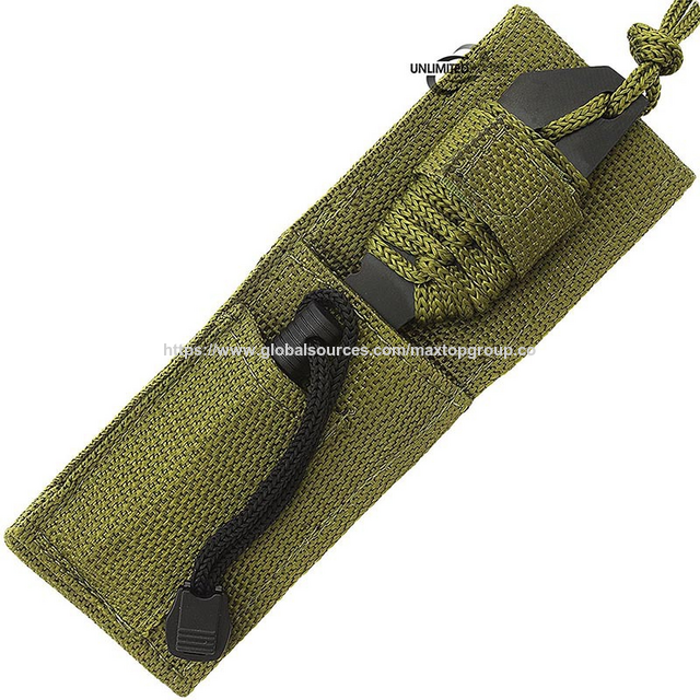 Militärisches Überlebensmesser mit Feuerstarter. Klinge aus 3CR13 Edelstahl mit Nylon-Trageband.