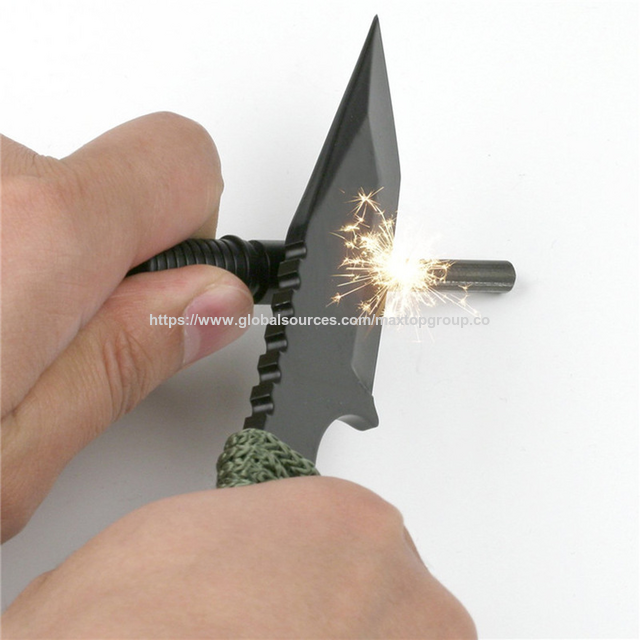 Militärisches Überlebensmesser mit Feuerstarter. Klinge aus 3CR13 Edelstahl mit Nylon-Trageband.