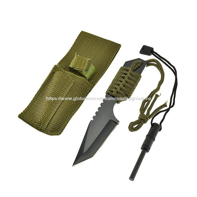 Militärisches Überlebensmesser mit Feuerstarter. Klinge aus 3CR13 Edelstahl mit Nylon-Trageband.