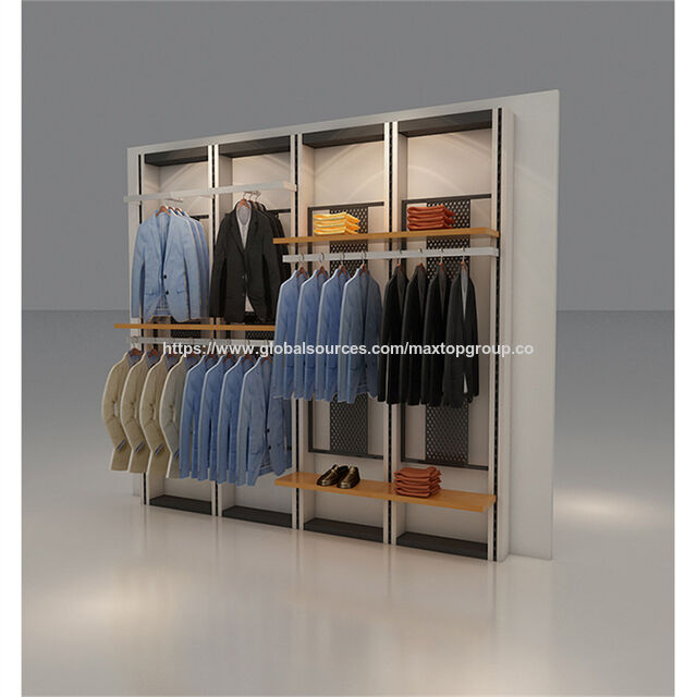 Présentoir mural pour magasin de vêtements, grand rayonnage en fer, présentoir pour vêtements d'enfants, vitrine en bois