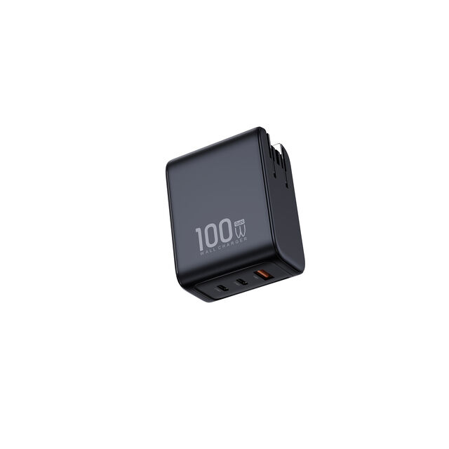 Chargeur Rapide GaN 3-en-1 100W avec 3 Ports USB-C pour Ordinateur Portable avec Affichage Numérique