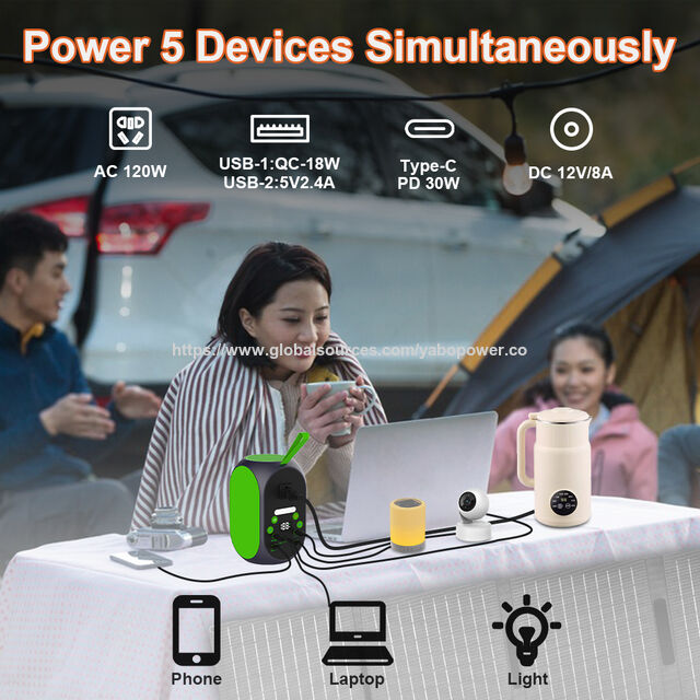 Gerador Solar YABO 120W (Pico 200W), Estação de Energia LiFePO4 31200mAh com Painel Solar de 30W, Backup UPS para Camping, Emergência, CPAP
