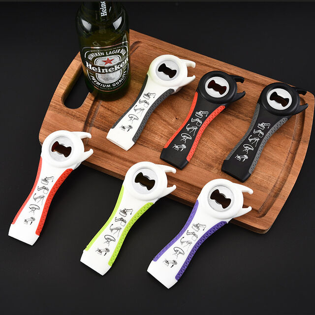 Abridor de Garrafa Multifuncional 6 em 1, Abridor de Lata e Garrafa de Plástico para Tampas de Cerveja e Tampas de Rosca