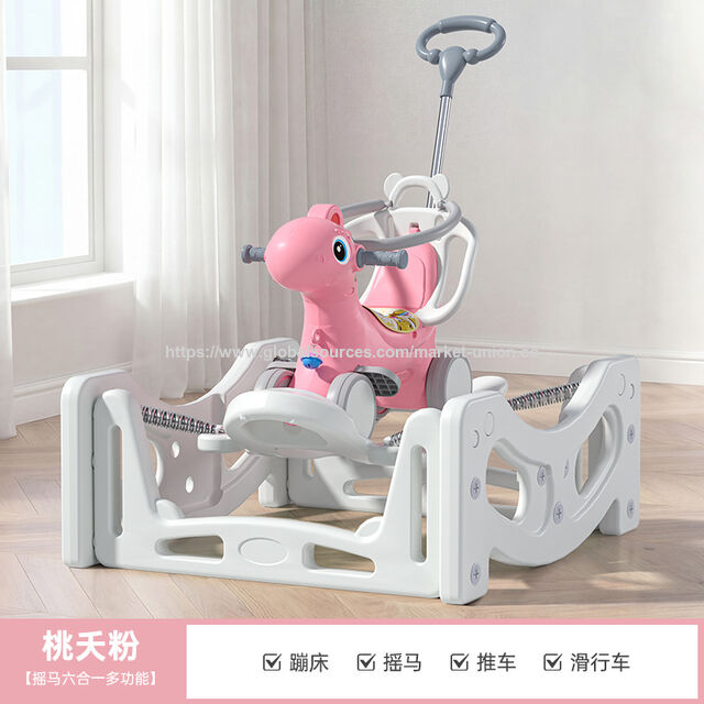 Caballo Mecedor Multifuncional para Bebé, Juguete Convertible en Columpio, Trampolín y Coche de Empuje para Niños Pequeños