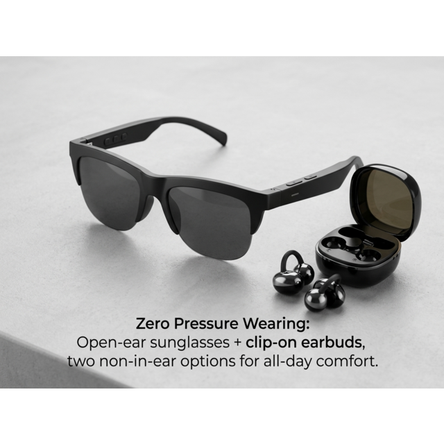 Lunettes Intelligentes F01 Lunettes de Soleil Bluetooth Anti Lumière Bleue Anti-UV + Écouteurs à Oreille Ouverte Q11 Écouteurs à Clip d'Oreille
