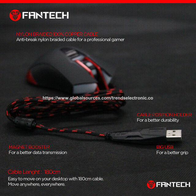Ratón óptico para juegos Fantech con cable, 6D, 2400 DPI