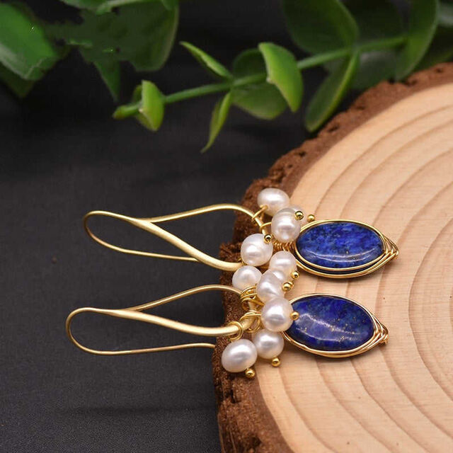 Boucles d'oreilles pendantes pour femmes en lapis-lazuli et perle de South Sea