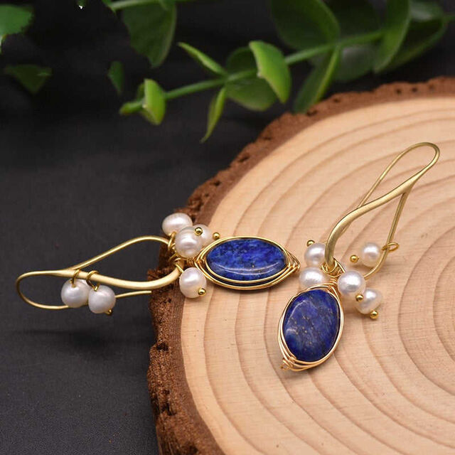 Boucles d'oreilles pendantes pour femmes en lapis-lazuli et perle de South Sea
