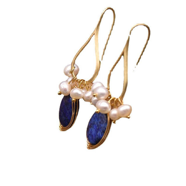 Boucles d'oreilles pendantes pour femmes en lapis-lazuli et perle de South Sea