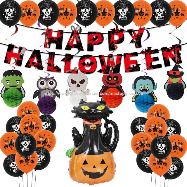 Suministros de Decoración de Halloween: Banderas, Pancartas Impresas, Set de Globos de Papel de Aluminio para Eventos y Fiestas