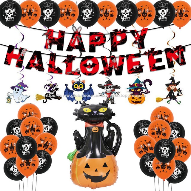 Suministros de Decoración de Halloween: Banderas, Pancartas Impresas, Set de Globos de Papel de Aluminio para Eventos y Fiestas