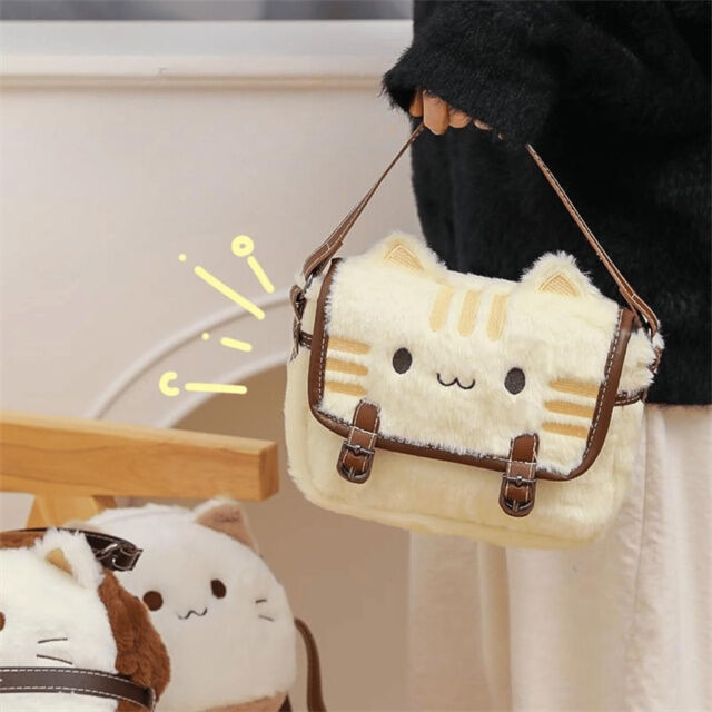 Mini Umhängetasche aus Plüsch in Katzenform für Damen, Weiche Verstellbare Schulterhandtasche für Katzenliebhaber, Neuartiges Geschenk für Feiertage